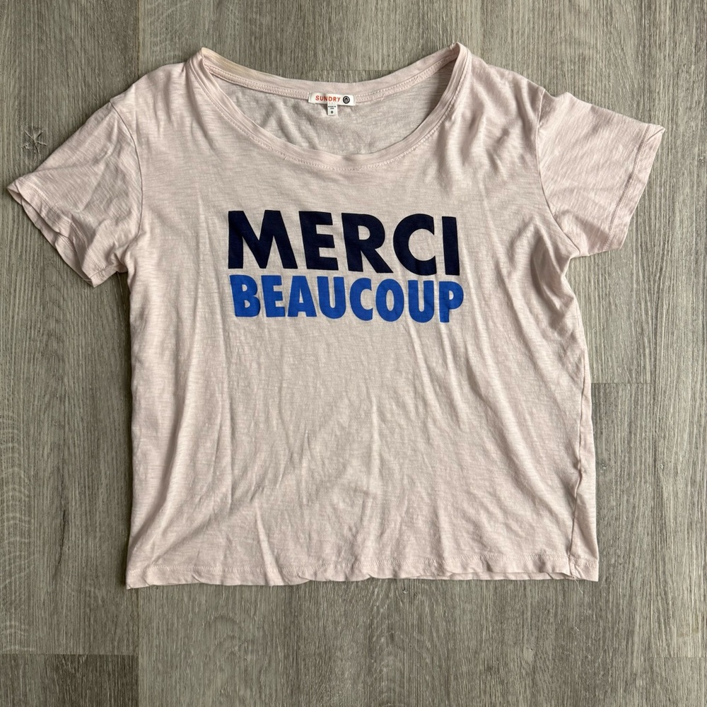 Sundry Light Pink Merci Beaucoup Tee